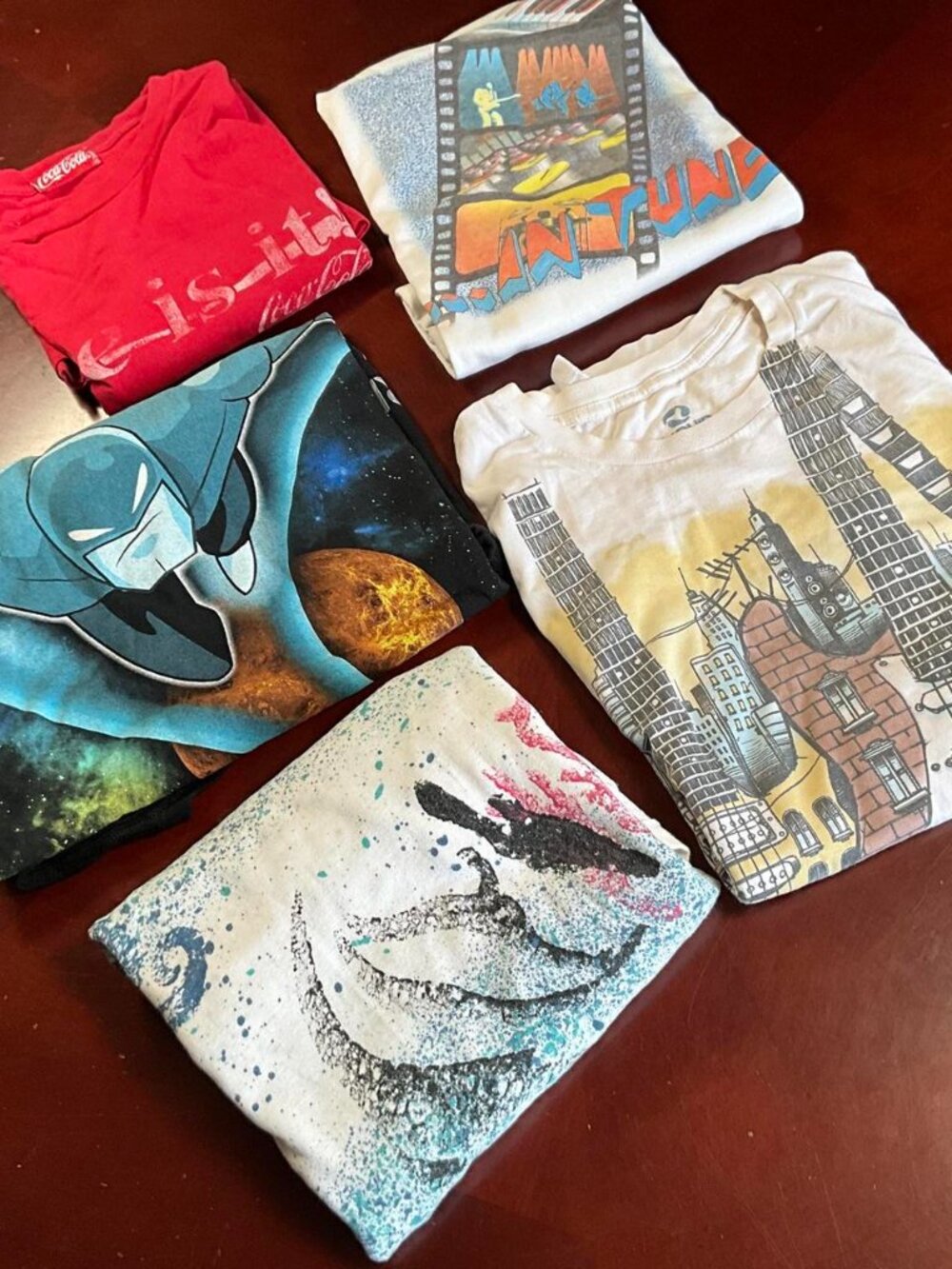 VTG Mens Comics Music All Overprint Graphic Tee Retro Style Bundle (2XLarge)